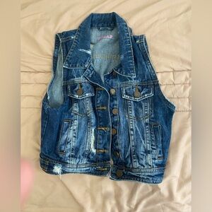 Denim Vest with Distressed Details